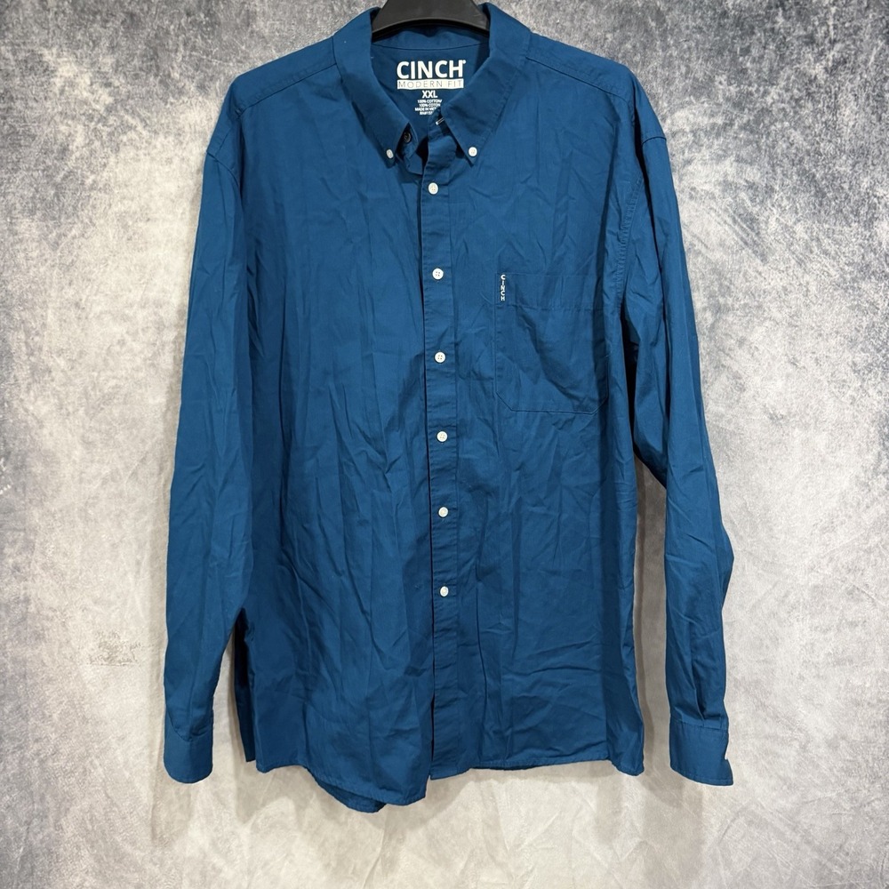 Cinch Men's Size XXL Modern Fit Teal Blue Button Down Shirt 100% Cotton